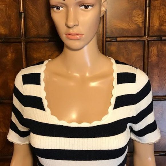 LOFT Scallop Gold Tip Sleeve Stripe Rib Knit Top - Picture 5 of 14